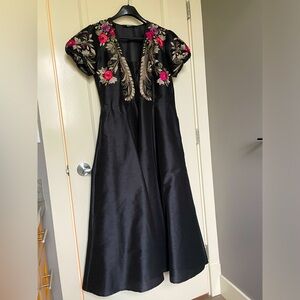 Size 14 unbranded black embroidered dupioni dress